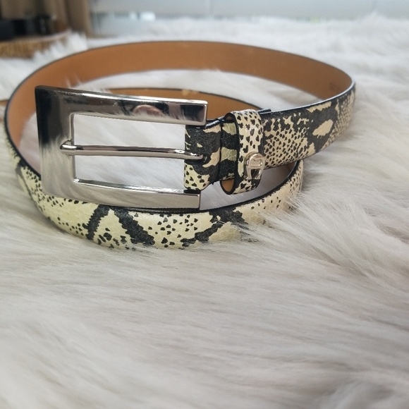 Etienne Aigner Accessories - Etienne Aigner leather snakeskin cream black belt